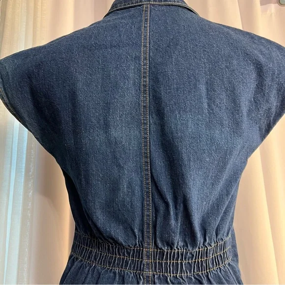 1970s Denim Jumpsuit Collared With Pockets Wide Leg Stretch Waist No Size C Pics - Picture 3 of 16